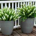 Geegoods Artificial Plants Flowers Outdoor 24 Bundles UV Resistant Faux Lavender Flowers with Monkey Grass for Garden Porch Window Patio Hanging Planter Decor