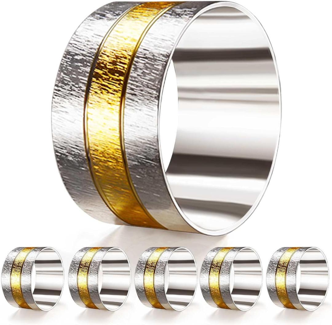 6 Pack Two Tone Textured Napkin Rings Holders Dcor Dinner Party Wedding Christmas Gathering (Two Tone-6PCS)