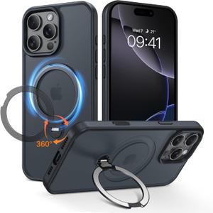 for iPhone 16 Pro Max Case: with 360 Spin Magnetic Stand, Camera Control Button, Fit for MagSafe, Military Drop Protective Slim Phone Cover for 16 ProMax with Ring Kickstand, 6.9", Black