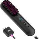 Cordless Hair Straightener Brush  Portable Ionic Hot Comb with 65W Fast Charger, Mini Travel Hair Straightening Brush for Women, Lightweight for On-The-Go Styling (Black)