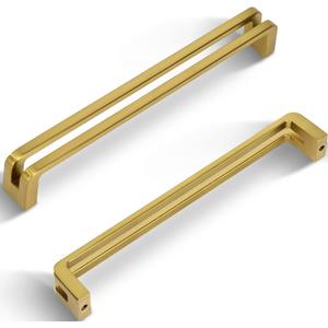 7-1/2 Inch(192mm) Hole Center Brushed Gold Zinc Alloy Solid Cabinet Pulls,Dresser Cabinet Handles Luxury Cabinet Pull Hardware for Bedroom, Kitchen 6 Pack 7600