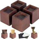 3 Inch Height Heavy Duty Wood Bed Risers 4 Pack Wood Furniture Risers Extenders for Bed, Sofa&Table, Support Up to 2200lbs, Non-Slip Recessed Hole Furniture Lifts for Storage (Retro Brown Color)