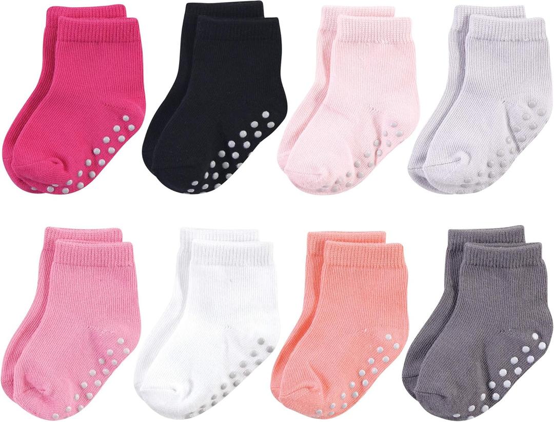 Touched by Nature Unisex Baby Organic Cotton Socks with Non-Skid Gripper for Fall Resistance (12-24 Months, Solid Black Pink)