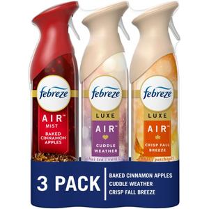 Febreze Air Freshener Spray, Odor-Fighting Room Spray, Crisp Fall Breeze, Cuddle Weather, Baked Cinnamon Apple, 8.8oz, 3 Count