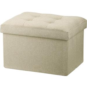 LINMAGCO Ottoman Storage Ottoman with Storage Small Foot Rest Stool Under Desk Stool Short Folding Footrest Linen Cloth Beige 16X12X12IN