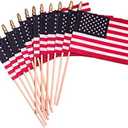 TUTARE 50 American Flags on Stick - Handheld Spearhead US Flag for 4th of July, Memorial Day Event Decorations - Patriotic Decor for Indoors & Yard - Wooden Stick, Cotton Fabric (4"X6" - 12 Pack)