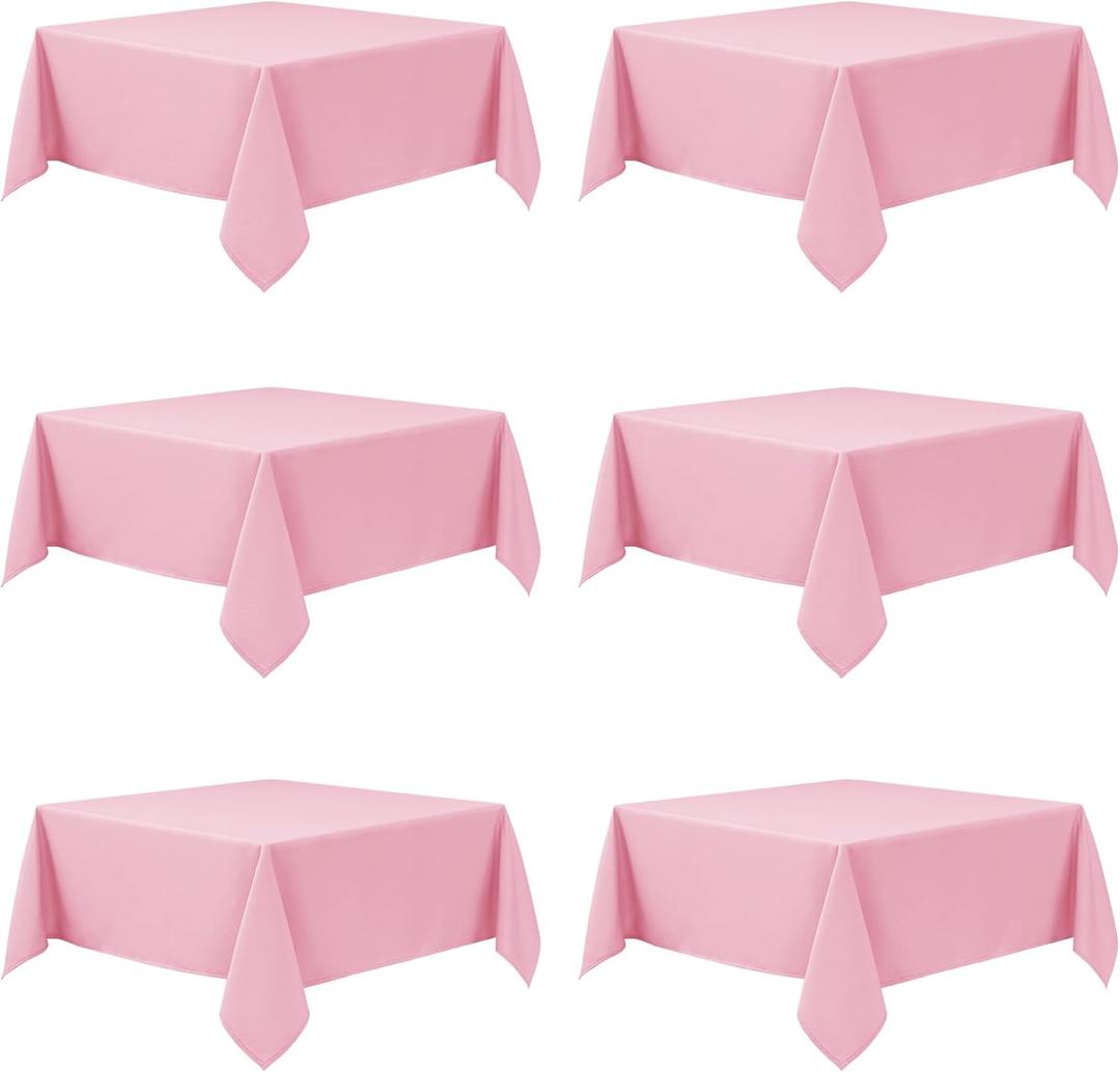 6-Pack Pink Tablecloths for Square Tables, 70 x 70 Inches, Stain-Resistant Polyester Fabric for 3 Foot Tables - Washable Table Covers for Weddings, Banquets, Birthday Parties, Events