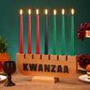 Sliner Kwanzaa Decorations Kwanzaa Candle Holder Kinara Set Driplesstaper 3 Red 3 Green 1 Black Wooden Wood Unity Cup African Holiday Mishumbaa Saba(Classic Style)