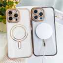 Fiyart Designed for iPhone 16 Pro Max Case,Compatible with MagSafe Plating Removable Lens Cover Clear Magnetic Shockproof Phone Bumper for Women Girls 6.9"-White