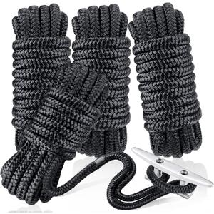 Dock Lines & Ropes Boat Accessories - 4 Pack 3/8" x 15' Double Braided Nylon Dock Lines with 12 Loop Excellent 5800 lbs Breaking Strength Marine Rope for Kayak Pontoon Boats up to 30ft Boating Gifts
