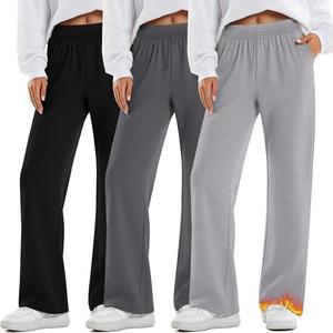 Oakgarden 3 Pack Women's Fleece Lined Sweatpants Wide Leg Warm Thermal Baggy Pants Lounge Straight Leg Sweatpants with Pockets M