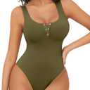 Avidlove Bodysuits for Women Button Down Square Neck Sleeveless Body Suit Snap Closure Double Lined Tank Tops Bodysuit (Small, Army Green)