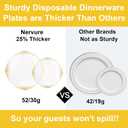 Nervure 100PCS Clear and Gold Plastic Plates - 10.25Inch Gold Disposable Plates - Heavyweight Dinner Plate for Wedding & Party