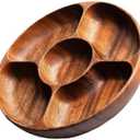 Wood Divided Servings Tray Dinner Platters Round Candy Tray Fruit Plate For Party Dishes Snacks Dried Fruit Easy To Use