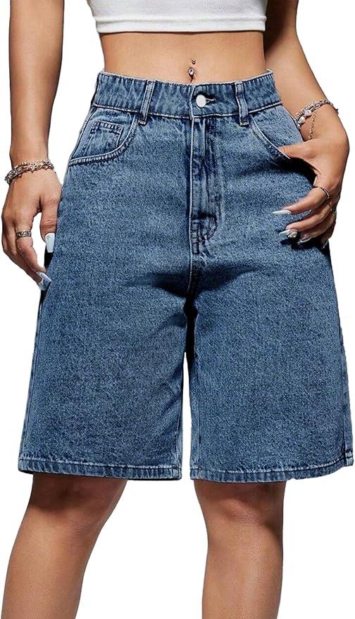 EMMIOL Women Jorts Baggy Jeans Jorts Outfits Mid-Low Waisted Denim Y2K Shorts Summer Hot Short Pants Streetwear (Medium)