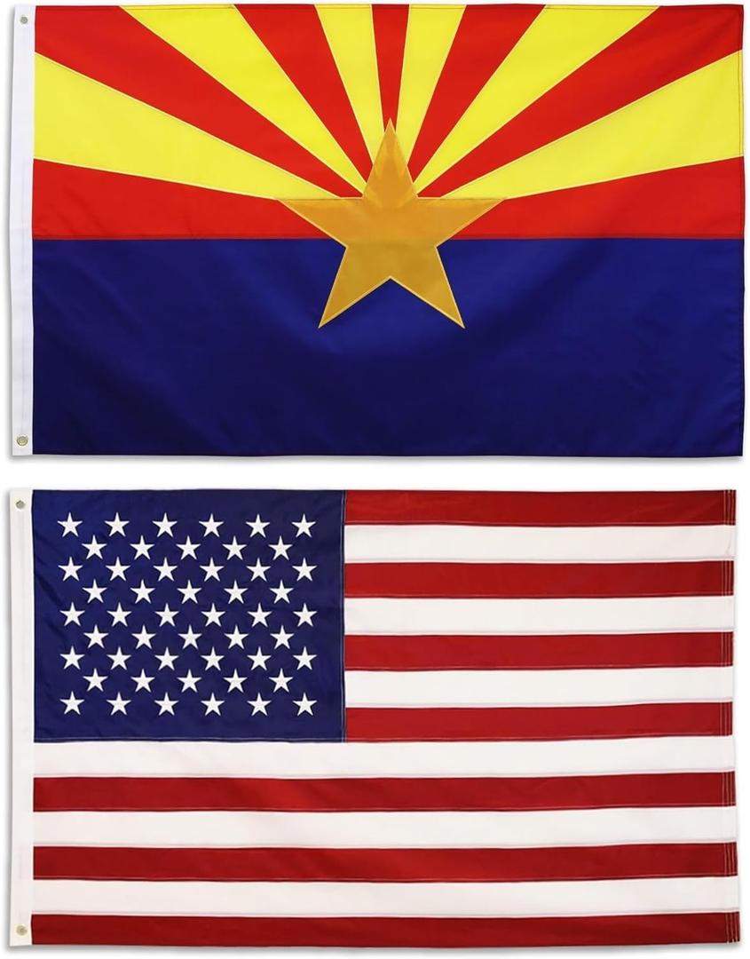 American and Arizona Flag Set 3x5 for Outdoors - Embroidered 210D Nylon Flags with Brass Grommets - 2 Pack