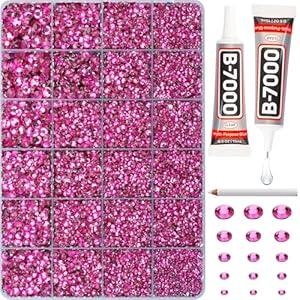 20100Pcs Magenta Resin Rhinestones 2, 3, 4, 5, 6mm Flatback for Bedazzling Crafting Crafts Clothing Clothes Fabric Shoes Nail Art, Flat Back Gems Diamonds Bedazzler Kit Bulk Jewels Crystals Gemstones
