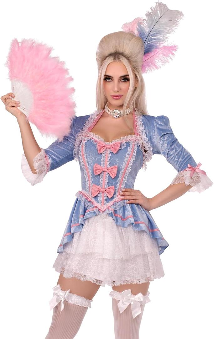 Marie Antoinette Costume, Includes Ruffle Trimmed Velvet and Lace Dress With Bow Accents and Shrug (Medium)