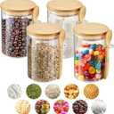 Set of 4 Overnight Oats Containers with Lids Sugar Container Airtight Glass Jars with Bamboo Lids and Spoons 17oz Glass Canisters Coffee Containers Food Jars Canisters for Kitchen Spice Beans