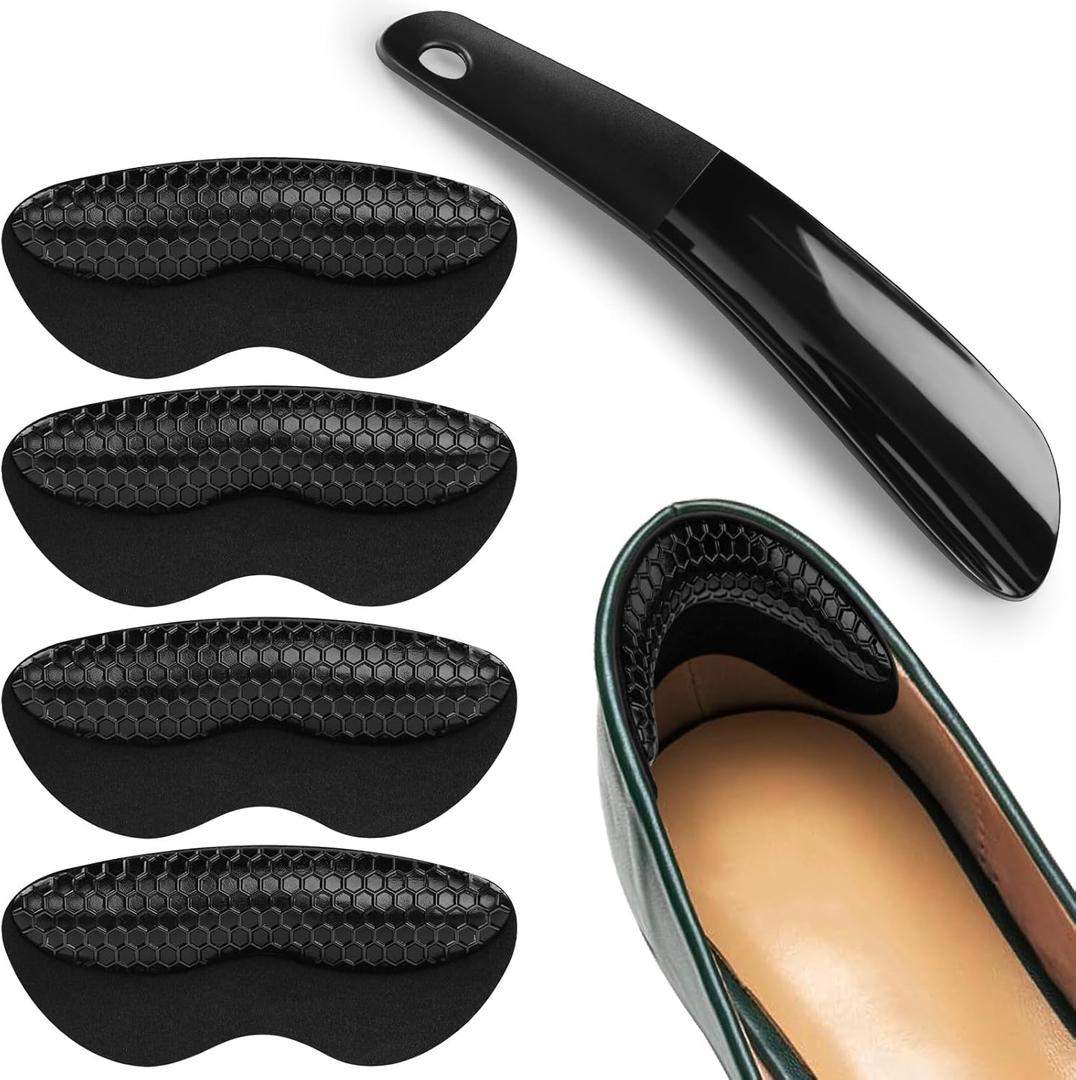 Heel Grips for Womens Shoes, Heel Pads for Shoes Too Big, Inserts for Prevent Slipping and Rubbing Blister, Gel Heel Protectors (with Shoe Horn)