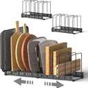 HzTinT 2PACK Cutting Board Organizer, Adjustable Divider Cutting Board Holder with Anti-slip Pads, Kitchen Cabinet Organizer for Baking Cookie Sheet Pan Bakeware Cookie, Black, Large-Size (11.3 in)