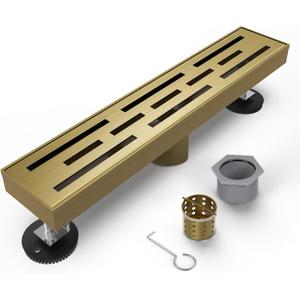 Brushed Gold Linear Shower Drain 18 Inch, Modern Shower Floor Drain
