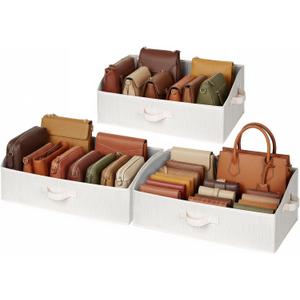 StorageWorks Closet Storage Bins, Trapezoid Organizer Box for Shelves, Fabric Clothes Bin, Foldable Organizing Baskets with Handles, Large, Mixing of Beige, White & Ivory, 3-Pack