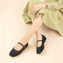 ATHMILE Square Toe Ballet Flats Mary Janes Shoes Women with Padded Heel & Adjustable Strap, Knit Slip-On Flats for Women for Office, Dressy & Casual, Machine Washable for Easy Care ,Size 9 