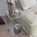 Acrylic Clear Movable End Table -26" h C-Shaped Modern Rolling Bedside/Sofa Side Table, Ideal for Bedroom and Living Room as a Snack Table, 12" D x 14" W x 26.36" H