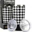 2 x Biddlebee 20oz Insulated Tumbler with Straw and Slider Lids | Cute Stainless Steel Coffee Cup and Water Bottle with Silicone Boot | Gift for Women, Mom or Best Friend | Travel Mug Hot Cold (Black/White)