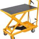 1100lbs Hydraulic Lift Table Cart, 34" Lifting Height, Manual Single Scissor Lift Table with 4 Wheels and Non-Slip Pad, Hydraulic Scissor Cart for Material Handling, Yellow
