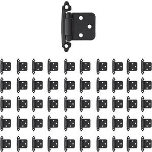 Overlay Cabinet Hinges 1/2 Inch 50 Pack (25 Pairs) Face Mount (Matte Black, Screws Included)