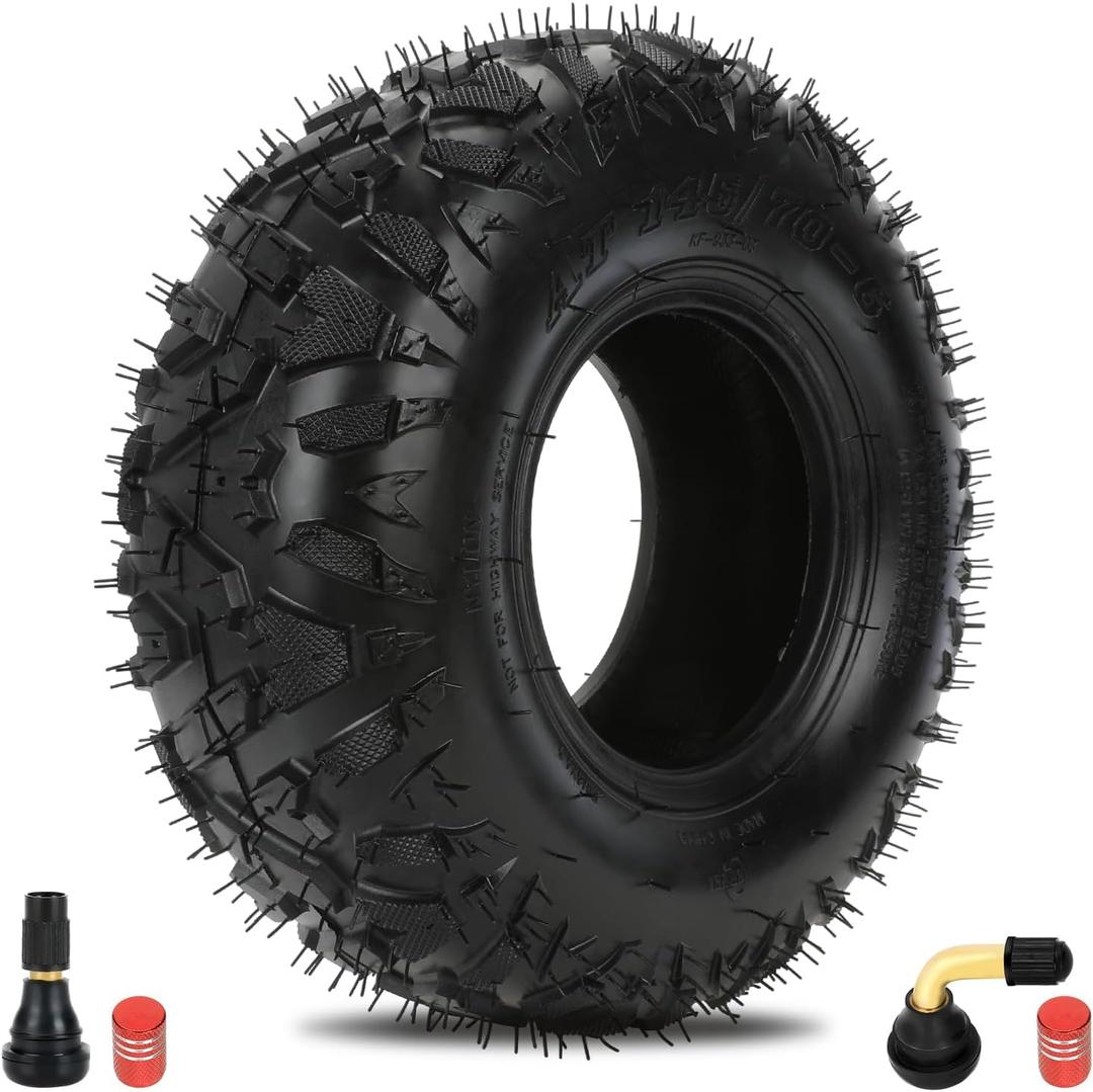 145/70-6 145 70 6 Tire Tubeless Compatible with Coleman CT100U CC100X Mini Bike KT196 Go Kart Baja Doodle Bug DB30 GMB100 Motovox Mega Moto 80cc 105cc Kazuma ATV Quad 4 Wheeler UTV Parts