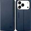 SHIELDON Case Wallet for iPhone 17 Pro 6.3-inch | Genuine Leather | RFID Blocking Credit Card Holder | Magnetic Closure | Folio | Kickstand | TPU Soft Full Protective Cover 2025 | Navy Blue