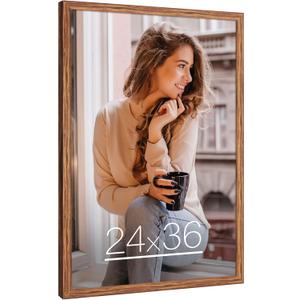 24x36 Poster Frame Brown Wood, Rustic Natural 36x24in Woodgrain Picture Frame, Modern Brown 24 x 36inch Gallery Wall Photo Frame with HD Plexiglass, Horizontal Vertical Wall Mounting Display 1pc