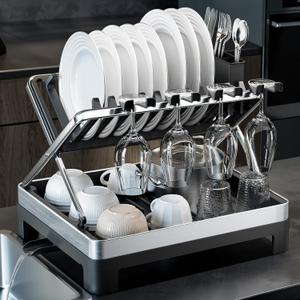 Urakify Large Stainless Dish Drying Rack for Kitchen Counter, Black