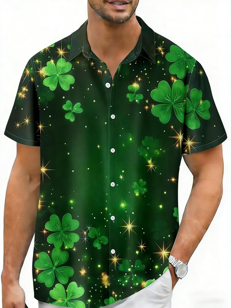 Cqinnifu Mens St Patricks Day Shirt,Short Sleeve St Patricks Day Hawaiian Shirts for Men (XXL)