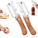 3 x Left & Right Hand Vegetable Peeler Set with Scallion Slicer & Bottle Opener, Heavy-Duty Thick Stainless Steel Blade, Multi-Function Kitchen Peeler with Wooden Handle for Fruits & Vegetables(New 2pcs)