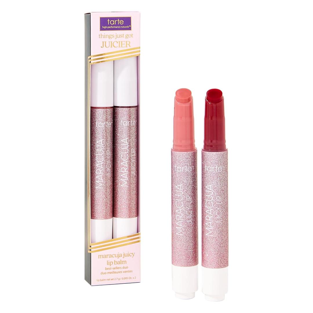 tarte maracuja juicy lip balm gloss  Hydrating & Nourishing Lip Gloss Balm with Vitamin E, Vegan & Cruelty-Free (2 Count (Pack of 1), rose & passion fruit)