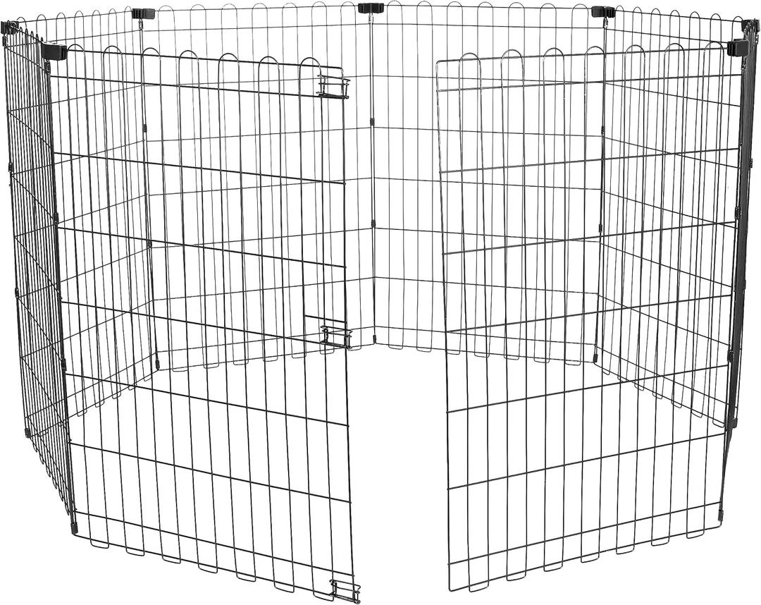 Amazon Basics Portable Foldable Octagonal Metal Exercise Dog Playpen, Indoor/Outdoor Pet Fence, No Door, 8 Panels, Medium, 60 x 60 x 36 inches, Black