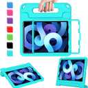 AVAWO Kids Case for iPad Air 11 inch M2 2024 Air 6th/5th/4th Generation (10.9 inch), Pro 2/3 11inch 2021/2020- Light Weight Shockproof Handle Stand Kids Cover for New iPad Air 6, Cyan