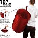 BATTOO Collapsible Laundry Baskets- Foldable Hamper for Laundry Extra Large Pop Up Laundry Hamper 107L with Long Straps Drawstring Clothes Hamper for Bathroom, Campout, Dorm or Travel Red, 17.5"x27"