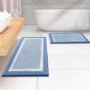 OLANLY Bathroom Runner Rugs 47x24, Extra Soft and Absorbent Microfiber Bath Rugs, Non-Slip, Machine Washable, Quick Dry Shaggy Bath Carpet, Long Bath Mats for Bathroom Floor, Tub, Shower, Blue