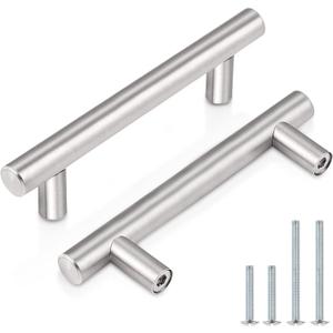 Probrico (30 Pack 3 Inch Hole Centers Kitchen Cabinet Handles Euro T Bar Cabinet Pulls Stainless Steel Kitchen Drawer Handles Brushed Nickel Furniture Dresser Cabinet Hardware, 5 Inch Total Length