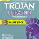 TROJAN Ultra Thin Condoms for Sensitivity, Lubricated TROJAN Condoms for Men, 36 Count Value Pack