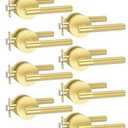 Asidrama 8 Pack Privacy Gold Door Handles, Door Lever with Door Knobs Indoor for Bedroom or Bathroom, Heavy Duty Brushed Gold Door Handles Interior with Locks for Left Right Sided Doors