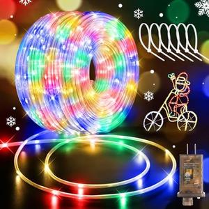 Hezbjiti LED Rope Lights 197FT Waterproof Rope Light 600 LED Flexible Tube Lights Plug in with 8 Modes for Garden Patio Bedroom Party Indoor Outdoor Decorations