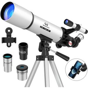 WOSPORTS Telescope for Adults High Powered, 90mm Aperture 600mm Astronomy Portable Professional Refractor Telescope for Beginners, Magnification 180X, with Adjustable Tripod, Phone Adapter, Carry Bag