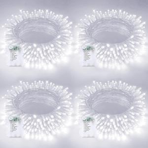4 Pack Christmas String Lights Battery Operated with Timer, 66FT 200 LED Waterproof Battery Twinkle Lights, 8 Modes Fairy Light for Indoor & Outdoor Garland Tree Christmas Decorations (Cool White)