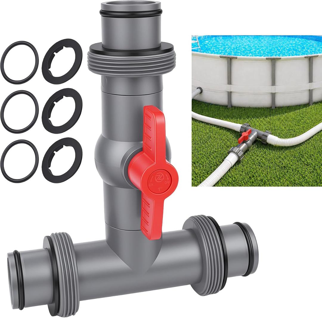 Pool Hose Connector with Valve,1.5" T-Joint Pool Hose Adapter Valve for Leak-Proof Dual Seal and Control Water Flow, Durable PP Material, Easy No-Tool Install for Above Ground Pools and Filter Pump